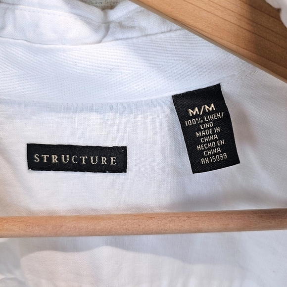 Structure 100% Linen Oversized Embroidered V-Neck Shirt Medium White Minimalist - Picture 13 of 13